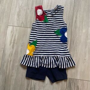 Florence Eiseman Navy Striped Sleeveless Tunic Top and Navy Shorts Set, girls 4
